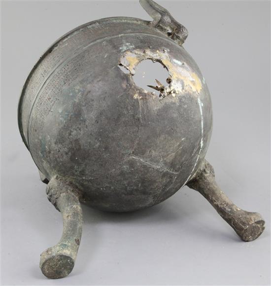 A Chinese archaic bronze ritual food vessel and cover, Dui, Warring States period, 4th-2nd century B.C., 25cm high, 27cm wide, damage